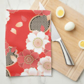 Red & White Sakura Japanischer Kimono Handtuch (Viertel Falte)