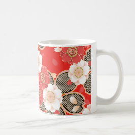 Red & White Sakura Japanischer Kimono Kaffeetasse