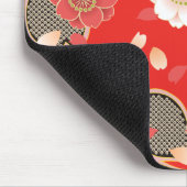Red & White Sakura Japanischer Kimono Mousepad (Ecke)