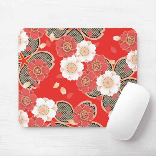Red & White Sakura Japanischer Kimono Mousepad (Mit Mouse)
