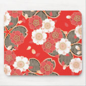 Red & White Sakura Japanischer Kimono Mousepad (Vorne)