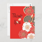 Red & White Sakura Japanischer Kimono Postkarte (Vorne/Hinten)