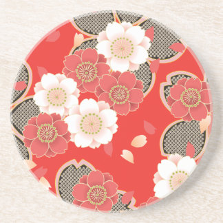 Red & White Sakura Japanischer Kimono Untersetzer