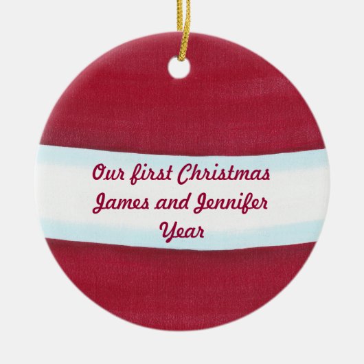 Red White Santa Waist Unser erstes Weihnachtsgesch Keramikornament (Vorne)