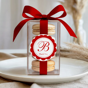 Red White Scalloped Circle Monogram Vielen Dank Runder Aufkleber