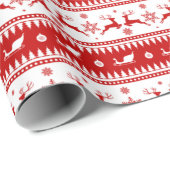 Red White Scandinavian Fair Isle Weihnachtsgeschen Geschenkpapier (Rolleneckpunkt)