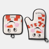 Red White Scarf Weihnachten Snowman Funny Face Smi Ofenhandschuh & Topflappen-Set (Vorderseite)