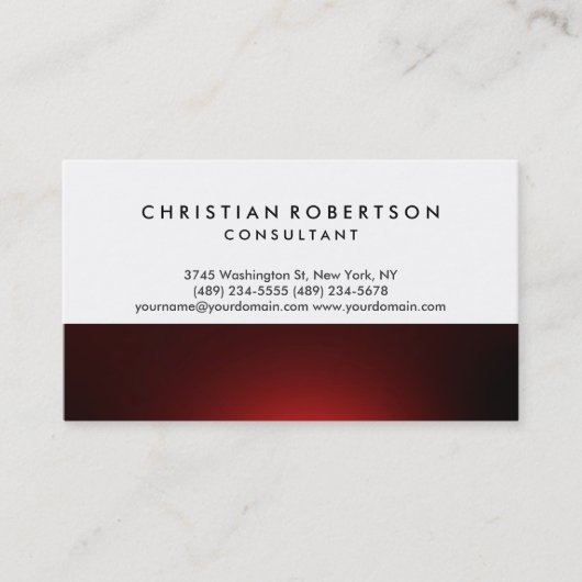 Red White Schlicht Modern Consultant Business Card Visitenkarte (Vorderseite)