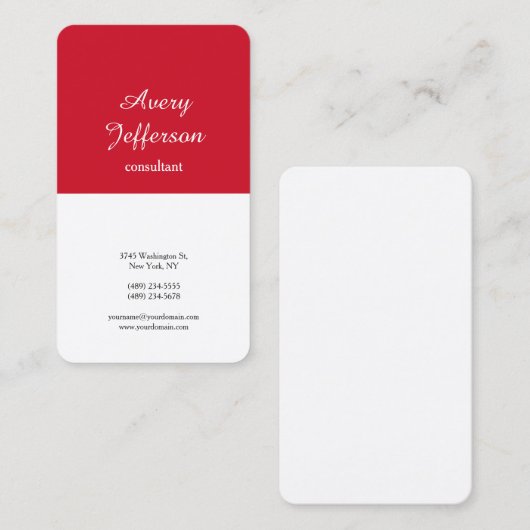 Red White Schlicht Modern Minimalistisch Beruflich Visitenkarte (Vorne/Hinten)