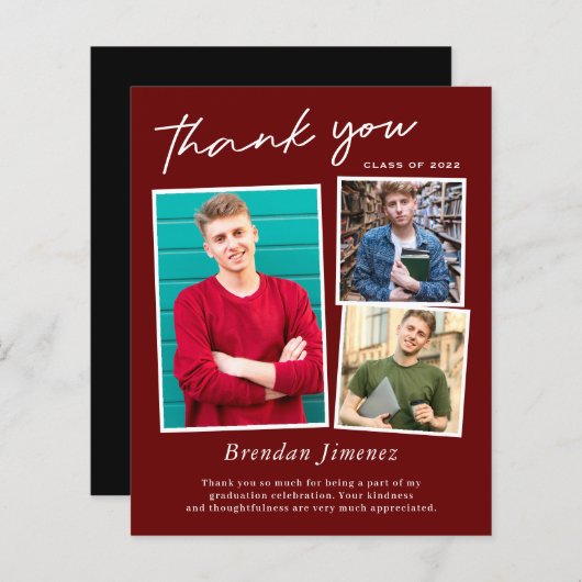 Red White Script 3 Foto Abschluss Vielen Dank (Vorne/Hinten)