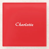 Red White Script Elegant Minimalistisch Moderner N Glasuntersetzer (Vorderseite)