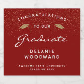 Red White Script Gold Cap Abschluss Schaumweinetikett (Einzelnes Label)