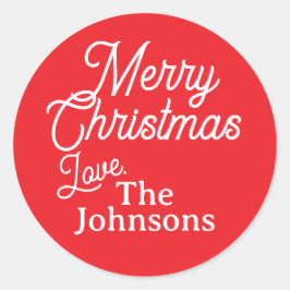 Red White Script Individuelle Name Frohe Weihnacht Runder Aufkleber
