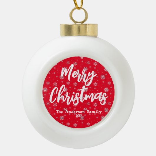 Red White Script Keepake Moderne frohe Weihnachten Keramik Kugel-Ornament (Vorderseite)