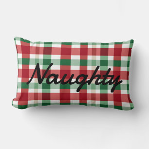 Red White Script Letters Naughty oder Nice Lendenkissen