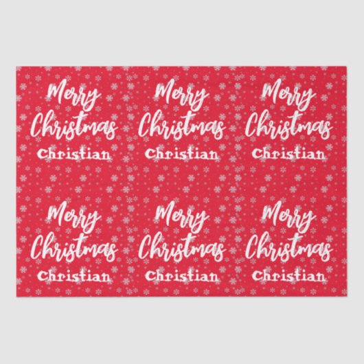 Red & White Script Trendy Modern Frohe Weihnachten Seidenpapier (Vorderseite)