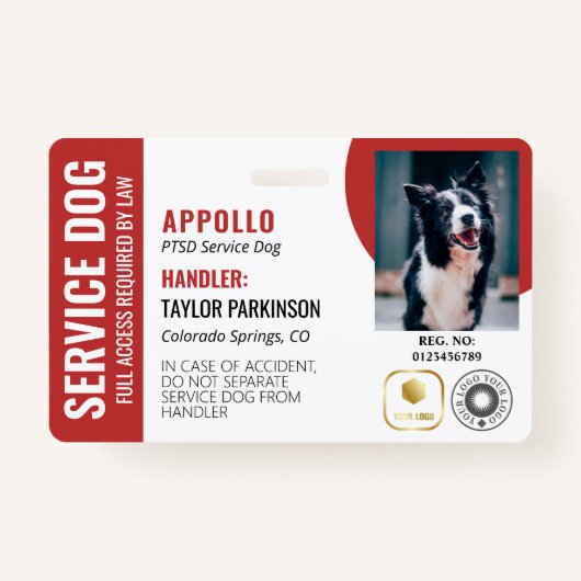 Red White Service Dog 2 Logos & Foto ID Ausweis (Vorderseite)