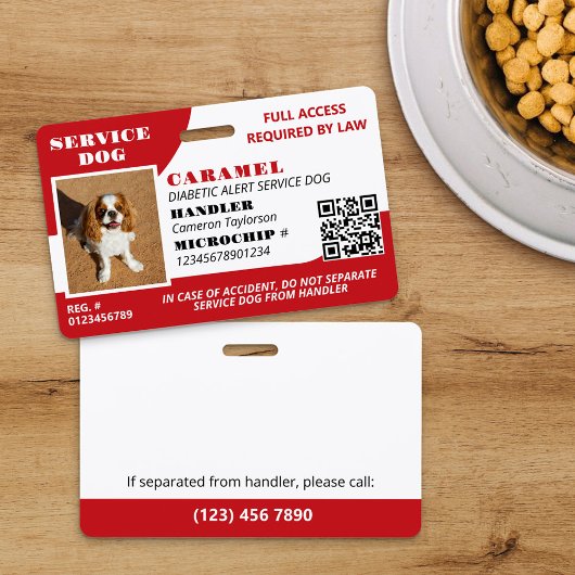 Red White Service Dog Foto ID QR Code Ausweis