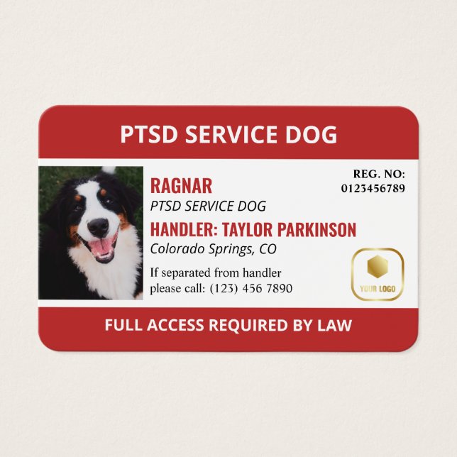 Red White Service Dog Logo & Photo ID (Vorderseite)