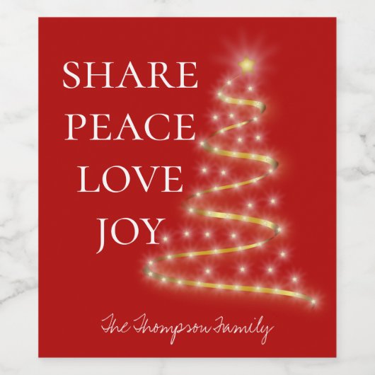 Red White|Share Peace Liebe Joy|Christmas Weinetikett (Einzelnes Label)