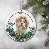 Red White Shih Tzu Dog Evergreen Wreath Keramik Ornament