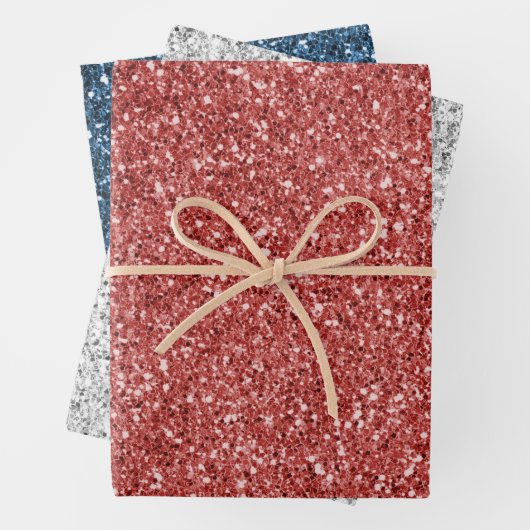 Red White Silver Blue Glitzer Geschenkpapier Set (Beispiel)