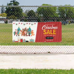 Red White Simple Christmas Sale Outdoor Banner