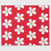 Red White Simple Daisy Gold Geschenkpapier (Flach)