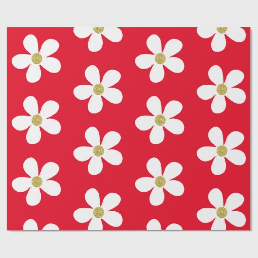 Red White Simple Daisy Gold Geschenkpapier (Flach)