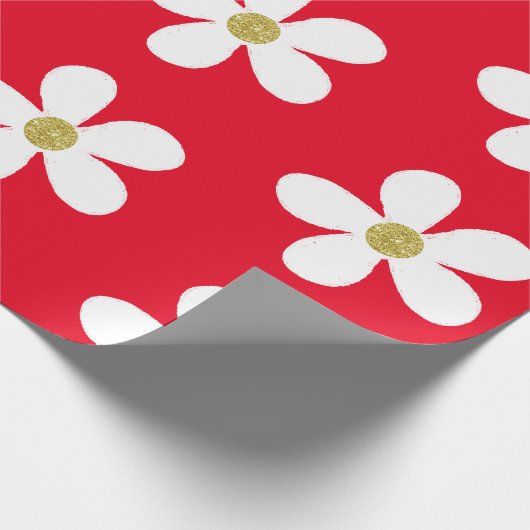 Red White Simple Daisy Gold Geschenkpapier (Ecke)