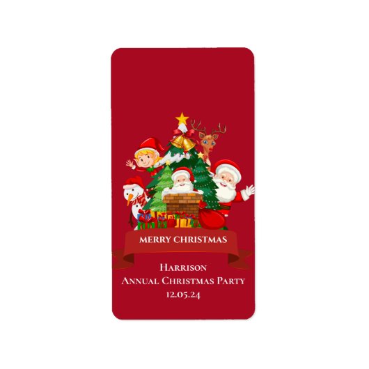 Red & White Simple Frohe Weihnachten Adressaufkleber (Vorne)