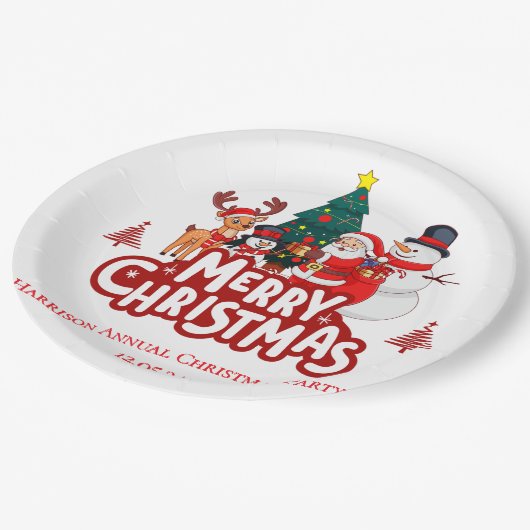 Red & White Simple Frohe Weihnachten Pappteller (Schrägansicht)