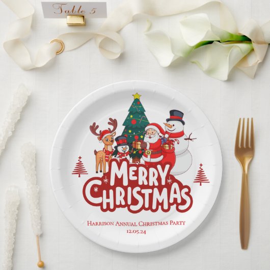Red & White Simple Frohe Weihnachten Pappteller (Hochzeit)