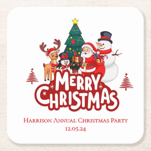 Red & White Simple Frohe Weihnachten Rechteckiger Pappuntersetzer (Vorderseite)