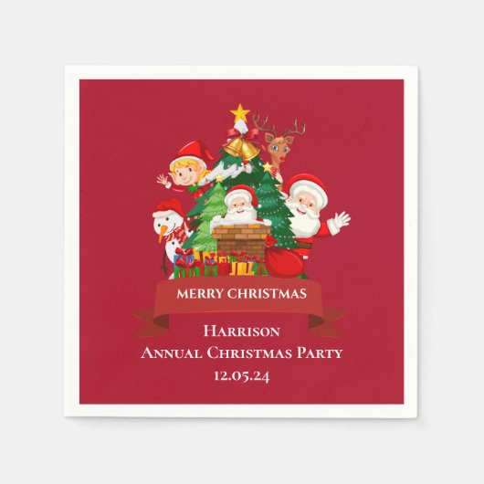 Red & White Simple Frohe Weihnachten Serviette (Vorderseite)