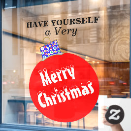 Red White Snow Capped Ornament Frohe Weihnachten  Fensteraufkleber