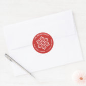 Red & White Snowflake - Circle Rücksendeadresse Runder Aufkleber (Umschlag)