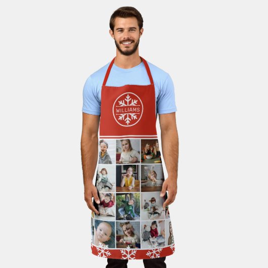 Red White Snowflake Foto Collage Weihnachten Schürze (Getragen)