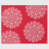 Red White Snowflake Mandala Art Pattern Weihnachte Geschenkpapier (Flach)