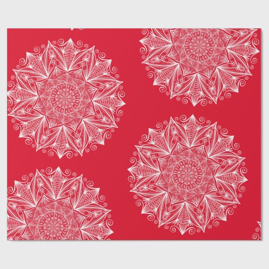 Red White Snowflake Mandala Art Pattern Weihnachte Geschenkpapier (Flach)
