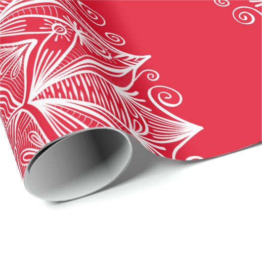 Red White Snowflake Mandala Art Pattern Weihnachte Geschenkpapier (Rolleneckpunkt)