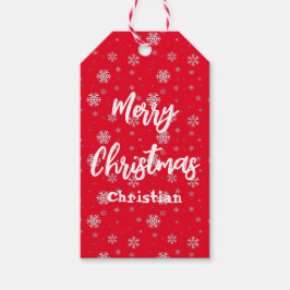 Red White Snowflake Modern Frohe Weihnachten Geschenkanhänger