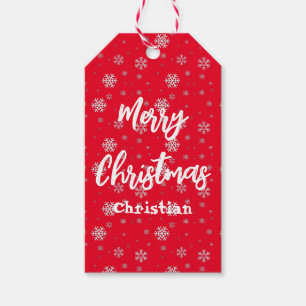 Red White Snowflake Modern Frohe Weihnachten Geschenkanhänger