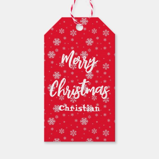 Red White Snowflake Modern Frohe Weihnachten Geschenkanhänger (Vorderseite)