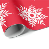 Red White Snowflake Muster Geschenkpapier (Rolleneckpunkt)