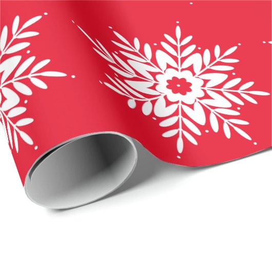 Red White Snowflake Muster Geschenkpapier (Rolleneckpunkt)