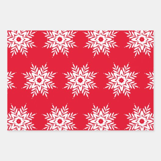 Red White Snowflake Muster Geschenkpapier Set (Vorderseite 3)