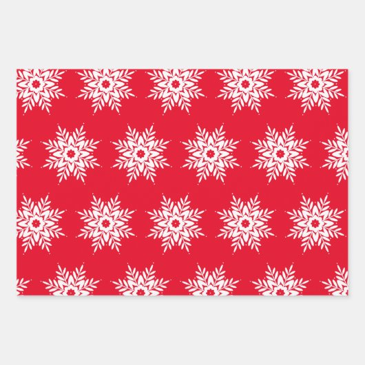 Red White Snowflake Muster Geschenkpapier Set (Vorderseite 2)