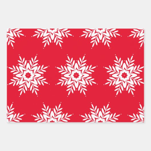 Red White Snowflake Muster Geschenkpapier Set (Vorderseite)