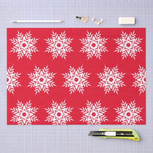 Red White Snowflake Muster Seidenpapier (Handwerk)